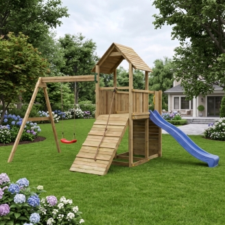 Scivolo Altalena e Arrampicata in legno Fungoo® Carol 3 gioco in legno per giardino
