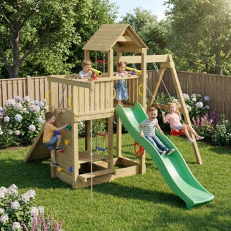 Fungoo ACTIVER KDI Casetta in legno con scivolo, altalena e scala