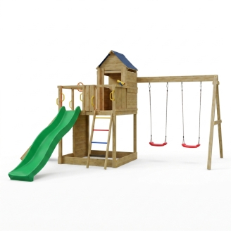 Casetta bimbi e altalena Fungoo Treehouse 3 giochi da giardino in legno