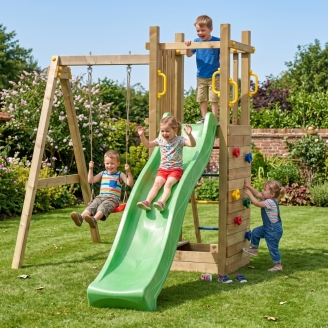 Scivolo e Altalena in legno Fungoo Funny 3 gioco in legno per giardino