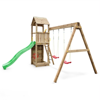 Altalena e Scivolo Parco giochi con casetta Fungoo FLAPPI giochi da giardino in legno