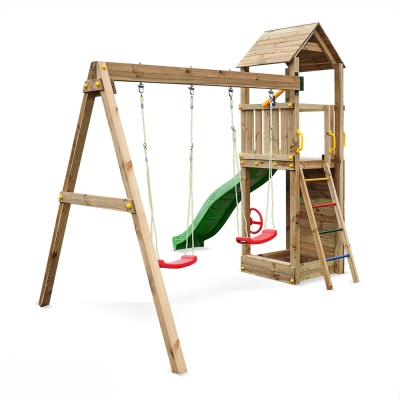 Altalena e Scivolo Parco giochi con casetta Fungoo FLAPPI giochi da giardino in legno