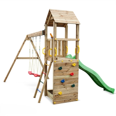 Altalena e Scivolo Parco giochi con casetta Fungoo FLAPPI giochi da giardino in legno