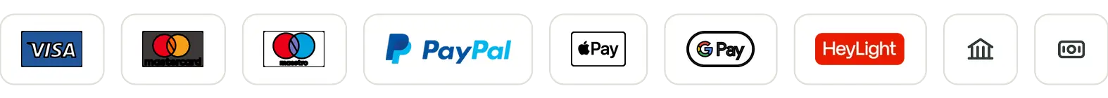 Carte di credito, PayPal, bonifico, contrassegno e pagamento a rate